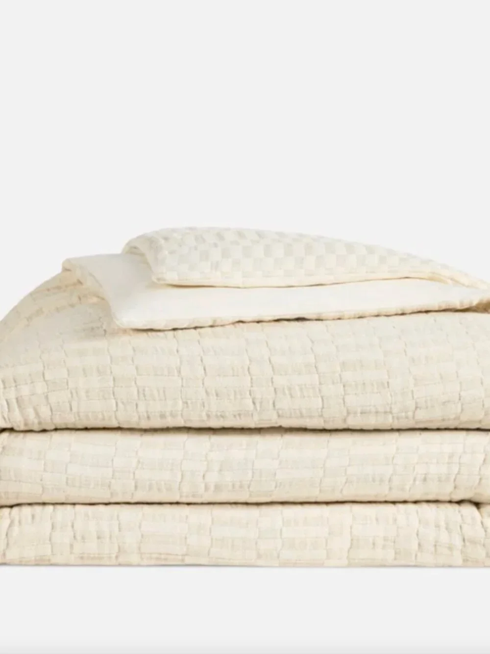Brooklinen Woven Checkerboard Duvet Cover Set – King/Cal King – Ecru – Like New